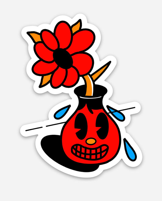 Red Flower Pot Sticker